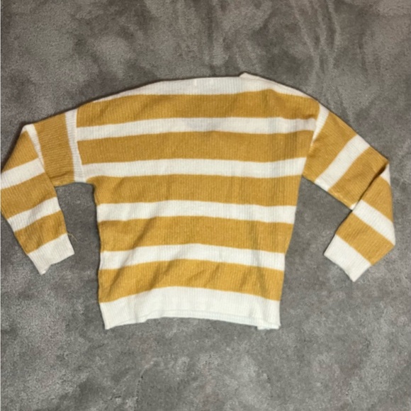 V Neck White and Yellow Striped Knit Sweater L-XL - Picture 3 of 3